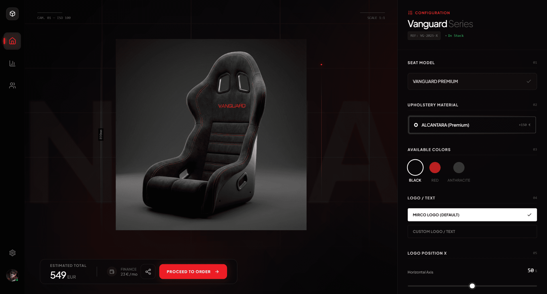 Kreator foteli Mirco - konfiguracja modelu, materiału, koloru